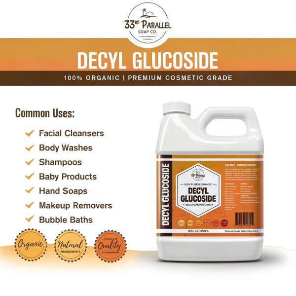 Decyl Glucoside Liquid Surfactant (32 oz) – Naturally Plant Derived – for DIY Skin Care – Use in Facial Cleansers, Body Washes, Shower Gels, Foaming Soaps, Shampoos, Baby Products | 32 Ounces-2